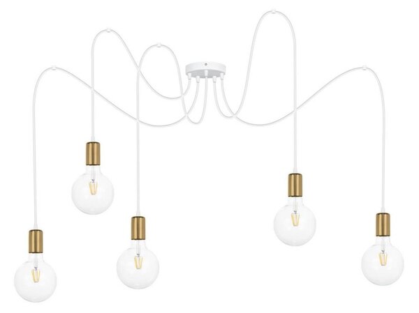 Luster na lanku MIROS 5xE27/60W/230V pavúk biela/zlatá