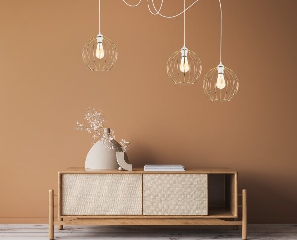 Luster na lanku MATT 3xE27/60W/230V pavúk biela/zlatá