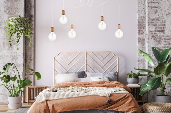 Luster na lanku MIROS 5xE27/60W/230V pavúk biela/medená