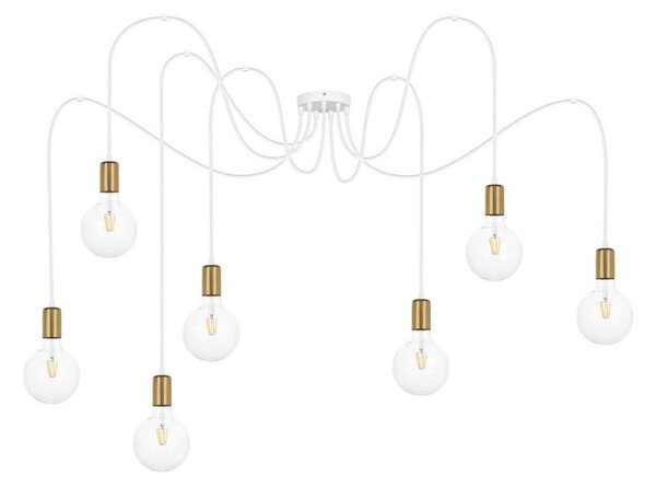 Luster na lanku MIROS 7xE27/60W/230V pavúk biela/zlatá