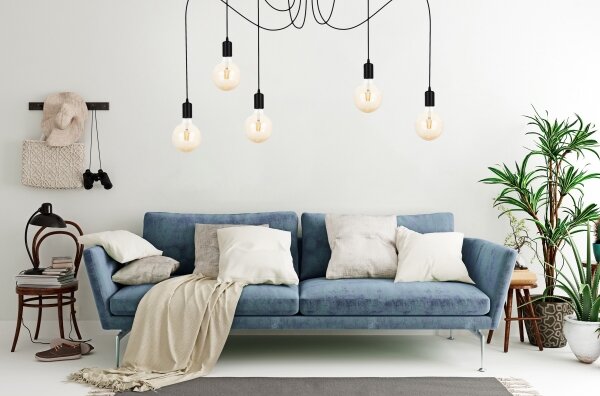 Luster na lanku MIROS 5xE27/60W/230V pavúk čierna