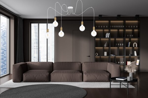 Luster na lanku MIROS 5xE27/60W/230V pavúk biela/zlatá