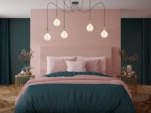 Luster na lanku MIROS 5xE27/60W/230V pavúk čierna/zlatá