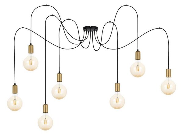 Luster na lanku MIROS 7xE27/60W/230V pavúk čierna/zlatá