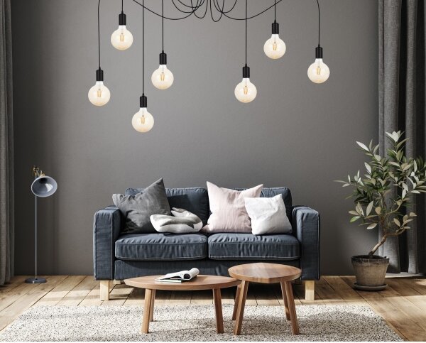 Luster na lanku MIROS 7xE27/60W/230V pavúk čierna
