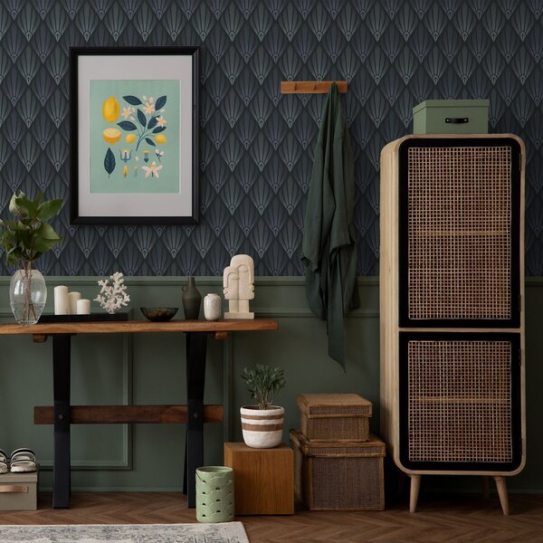 Tapety Chladná modro-sivá Art Deco s vejárovitými tvarmi, Tapety abstraktné, a01064v3 : Uwalls.sk