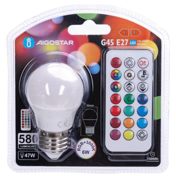 Aigostar - LED RGBW stmievateľná žiarovka G45 E27/6W/230V 3000K + diaľkové ovládanie