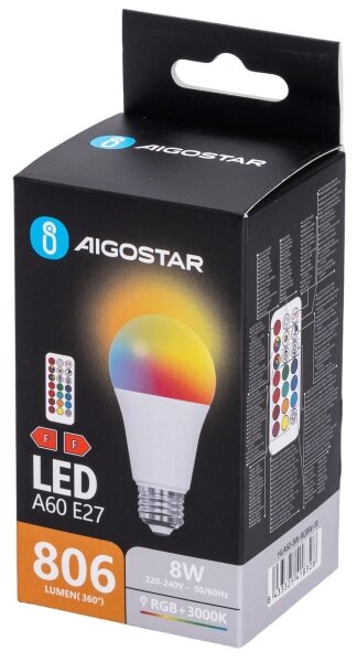 Aigostar - LED RGBW Stmievateľná žiarovka A60 E27/8W/230V 3000K + DO