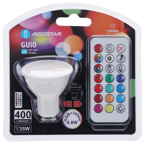 Aigostar - LED RGBW Stmievateľná žiarovka GU10/4,8W/230V 3000K + diaľkový ovládač