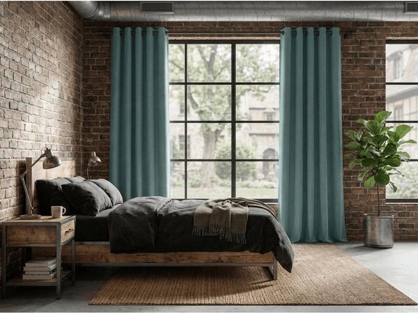 2x Modrozelený záves DREAM VELVET 140x250 cm s kovovým krúžkom