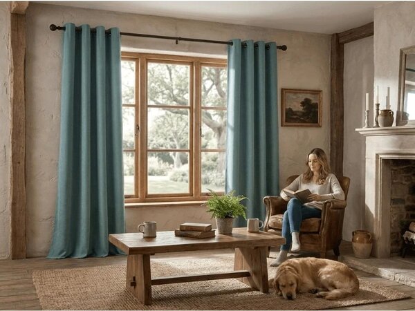 2x Modrozelený záves DREAM VELVET 140x250 cm s kovovým krúžkom