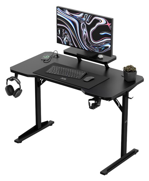 Mark Adler Leader 5.1 Black desk - počítačový stôl s USB nabíjačkou, poličkou na monitor, vedením káblov, 115 × 60 cm