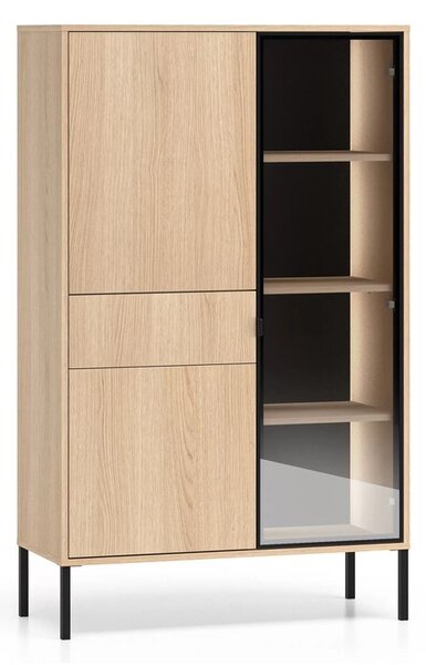 Vysoká vitrína so zásuvkou s osvetlením Harmona 92 cm - dub lindberg