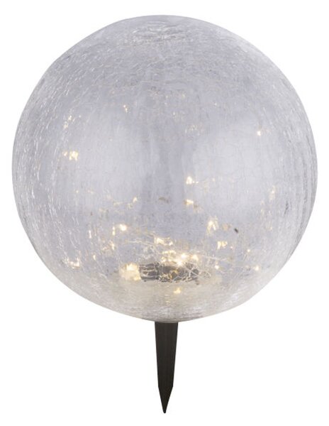 Globo Lighting solárne svetlo plast čierny, sklo prasknuté, číre, posuvný spínač, batéria AA 600mAh 1,2V, IP44, guľa so zemným hrotom, ø: 250mm, V: 350mm, vrátane 30x LED 0,06W 3,2V