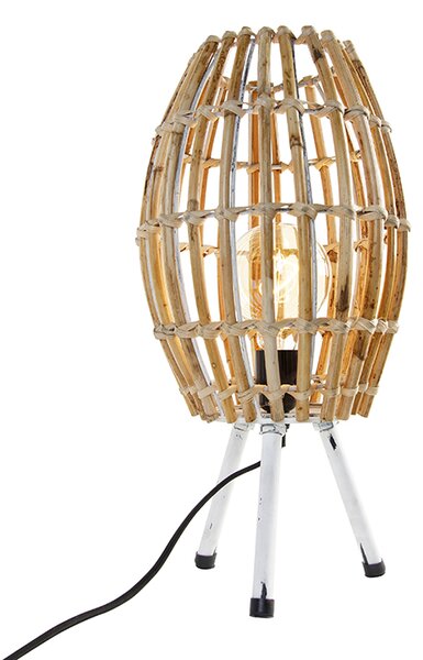 Rustikálna stolná lampa trojnožka bambus s bielou - Canna Capsule