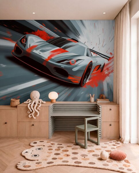 Tapety dynamické športové auto v digitálnom štýle kresby s červenými akcentmi, Jedinečné tapety, w05069v1 : Uwalls.sk