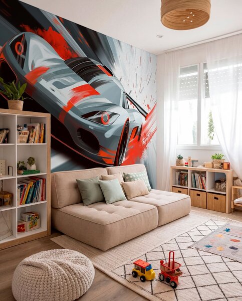 Tapety dynamické športové auto v digitálnom štýle kresby s červenými akcentmi, Jedinečné tapety, w05069v1 : Uwalls.sk