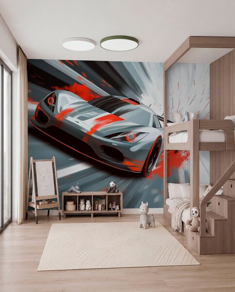 Tapety dynamické športové auto v digitálnom štýle kresby s červenými akcentmi, Jedinečné tapety, w05069v1 : Uwalls.sk