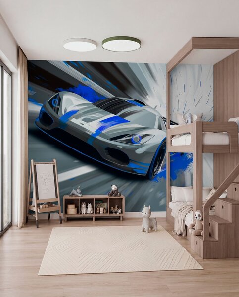 Tapety dynamické športové auto v digitálnom štýle kresby s modrými akcentmi, Jedinečné tapety, w05069 : Uwalls.sk