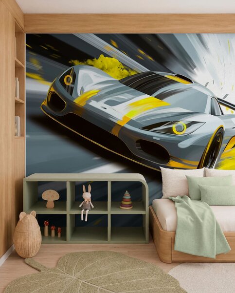Tapety dynamické športové auto v digitálnom štýle kresby so žltými akcentmi, Jedinečné tapety, w05069v2 : Uwalls.sk