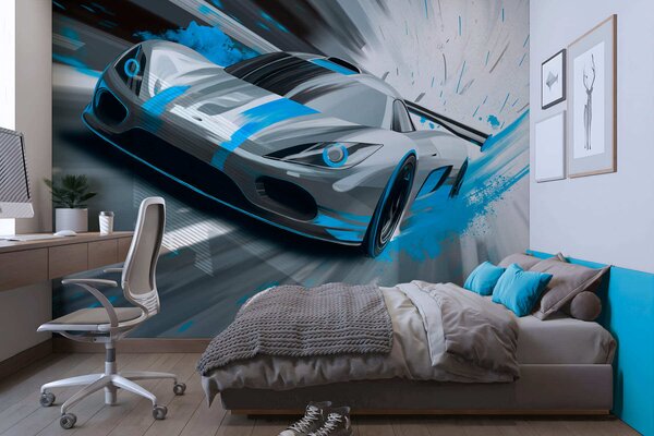 Tapety dynamické športové auto v digitálnom štýle kresby s tyrkysovými akcentmi, Jedinečné tapety, w05069v3 : Uwalls.sk