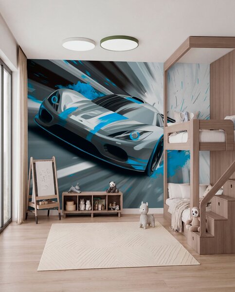 Tapety dynamické športové auto v digitálnom štýle kresby s tyrkysovými akcentmi, Jedinečné tapety, w05069v3 : Uwalls.sk