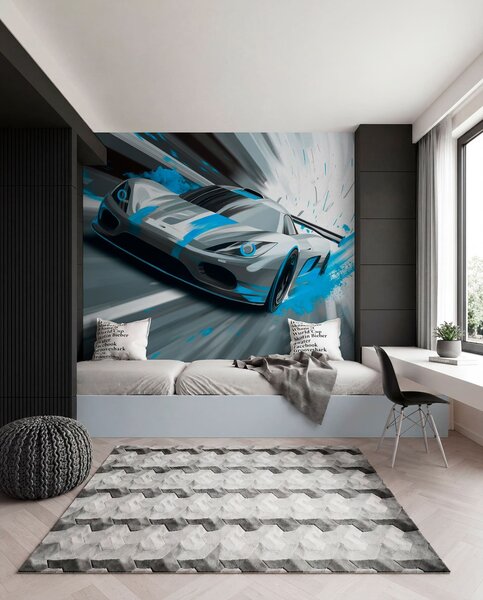 Tapety dynamické športové auto v digitálnom štýle kresby s tyrkysovými akcentmi, Jedinečné tapety, w05069v3 : Uwalls.sk