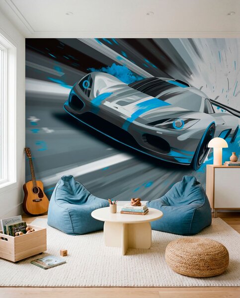 Tapety dynamické športové auto v digitálnom štýle kresby s tyrkysovými akcentmi, Jedinečné tapety, w05069v3 : Uwalls.sk