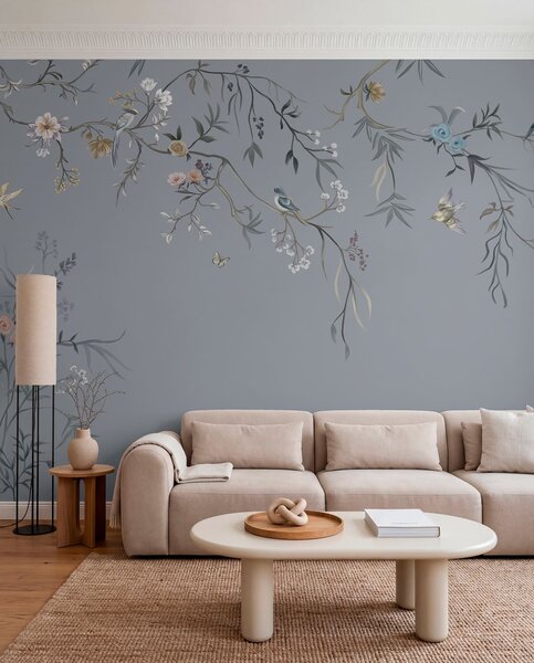 Tapety Konáre a vtáky na bridlicovej, Fototapety s kvetmi, w05127v5 : Uwalls.sk