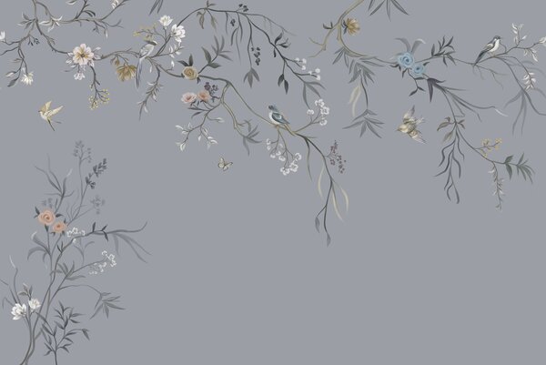 Tapety Konáre a vtáky na bridlicovej, Fototapety s kvetmi, w05127v5 : Uwalls.sk