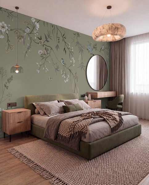 Tapety Konáre a vtáky — Khaki, Fototapety s kvetmi, w05127v4 : Uwalls.sk