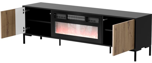 MEBLINE Komoda RTV s krbom CIMER 08 čierna / dub artisan