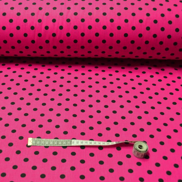 Bavlnená látka, vzor Černá Bodka na Amarantovom podklade 10 mm, metráž 160 cm