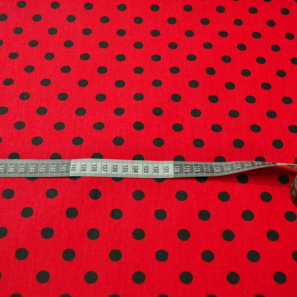 Bavlnená látka, vzor Černá Bodka na Červenom podklade 10 mm, metráž 160 cm
