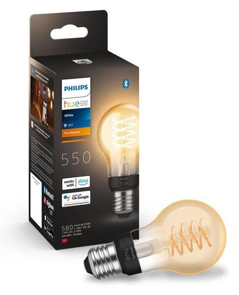 LED Stmievateľná žiarovka Philips Hue WHITE FILAMENT A60 E27/7W/230V 2100K