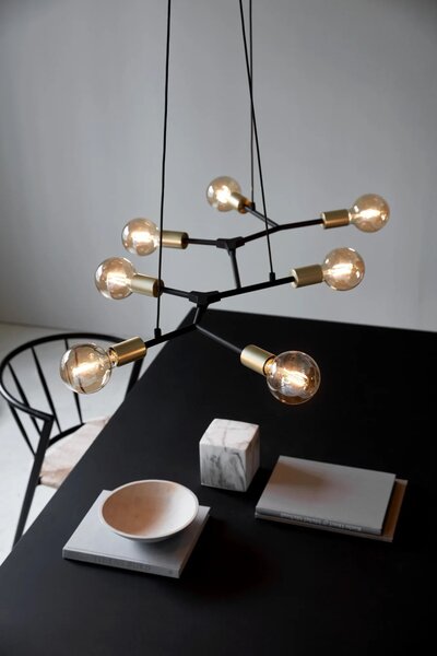 Čierno-mosadzný závesný luster Josefine pre žiarovku 7x E27 – LED lustre a svietidlá > Lustre
