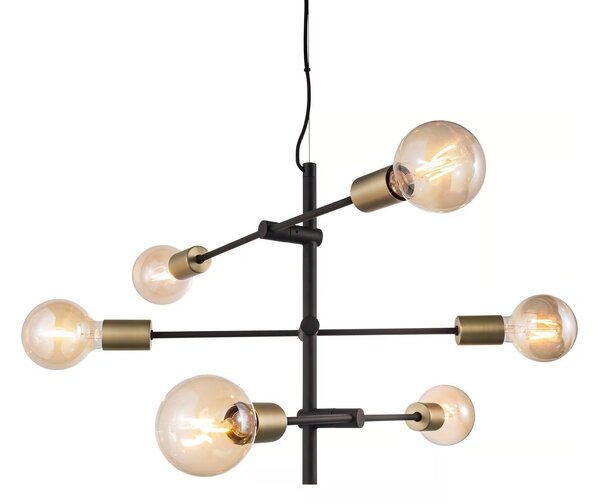 Čierno-mosadzný závesný luster Josefine pre žiarovku 6x E27 – LED lustre a svietidlá > Lustre