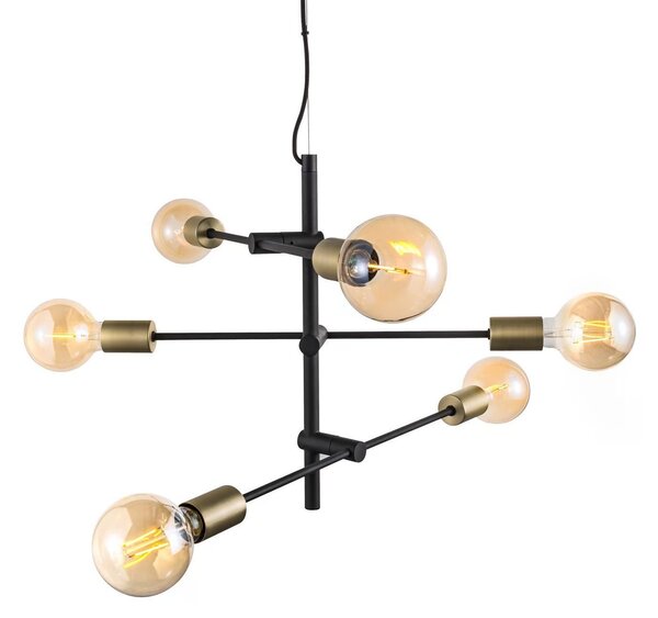 Čierno-mosadzný závesný luster Josefine pre žiarovku 6x E27 – LED lustre a svietidlá > Lustre
