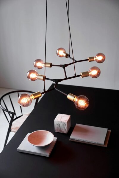 Čierno-mosadzný závesný luster Josefine pre žiarovku 7x E27 – LED lustre a svietidlá > Lustre