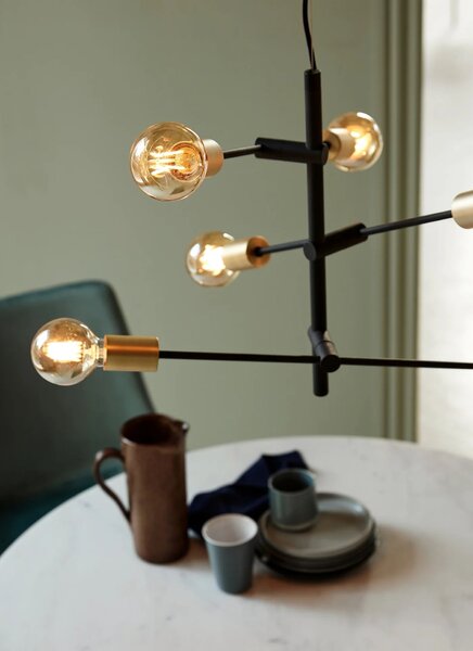 Čierno-mosadzný závesný luster Josefine pre žiarovku 6x E27 – LED lustre a svietidlá > Lustre