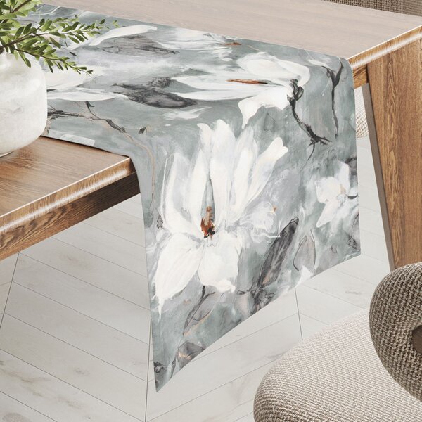 Biante Zamatový behúň na stôl Tamara TMR-016 Designové kvetiny na sivozelenom 20x120 cm