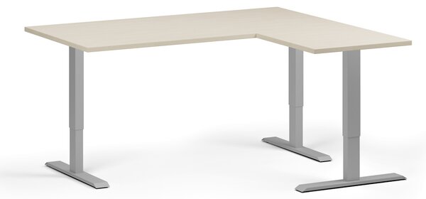 Výškovo nastaviteľný stôl, 160x140 cm, 3 motory, L/P, sivá podnož, breza
