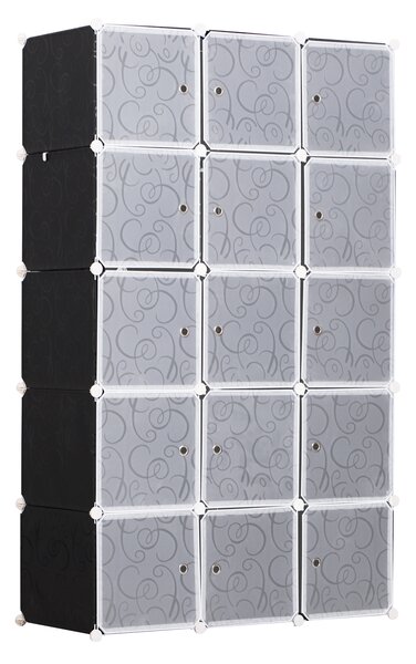 HOMCOM Šatníková skriňa D 111 x Š 47 x V 183 cm modulárna 15 kociek čierna a biela