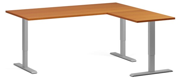 Výškovo nastaviteľný stôl, 180x160 cm, 3 motory, L/P, sivá podnož, čerešňa