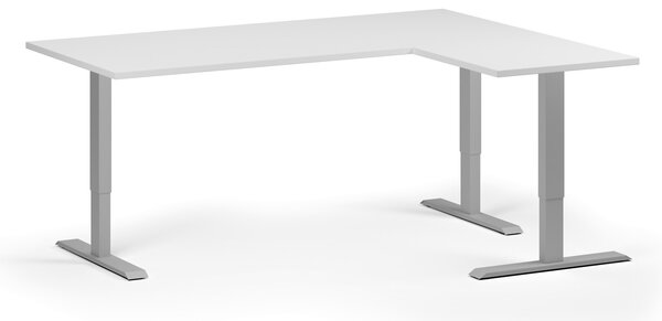 Výškovo nastaviteľný stôl, 180x140 cm, 3 motory, L/P, sivá podnož, biela