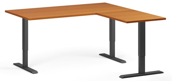 Výškovo nastaviteľný stôl, 160x160 cm, 3 motory, L/P, čierna podnož, čerešňa