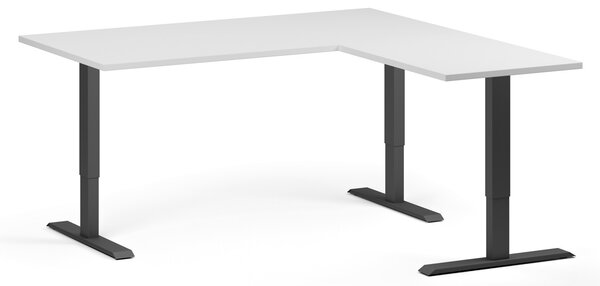 Výškovo nastaviteľný stôl, 160x160 cm, 3 motory, L/P, čierna podnož, biela