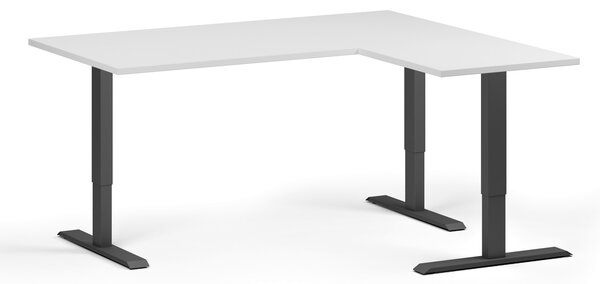 Výškovo nastaviteľný stôl, 160x140 cm, 3 motory, L/P, čierna podnož, biela