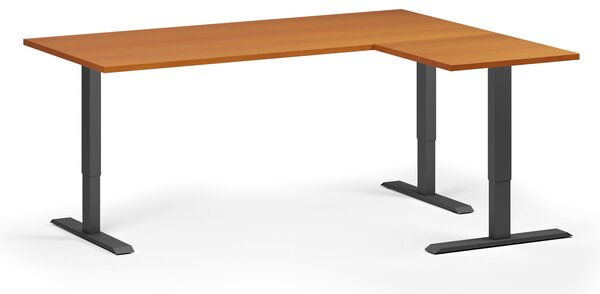 Výškovo nastaviteľný stôl, 180x140 cm, 3 motory, L/P, čierna podnož, čerešňa