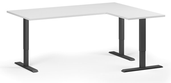 Výškovo nastaviteľný stôl, 180x140 cm, 3 motory, L/P, čierna podnož, biela